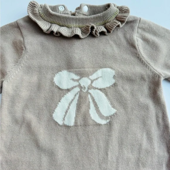 Beige knit bow print winter onesie jumpsuit jumper - Picture 2 of 3